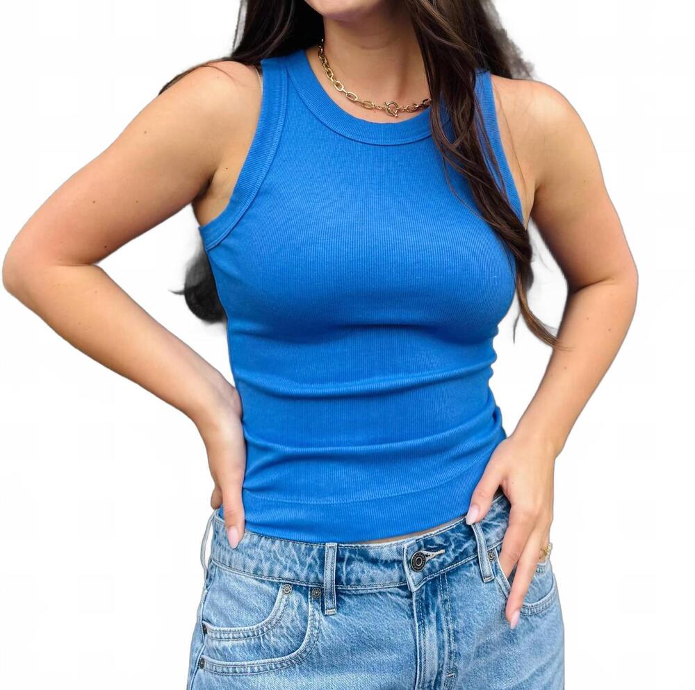 NEW MICHAEL STARS women's gina wide binding crop top in blue ribbon